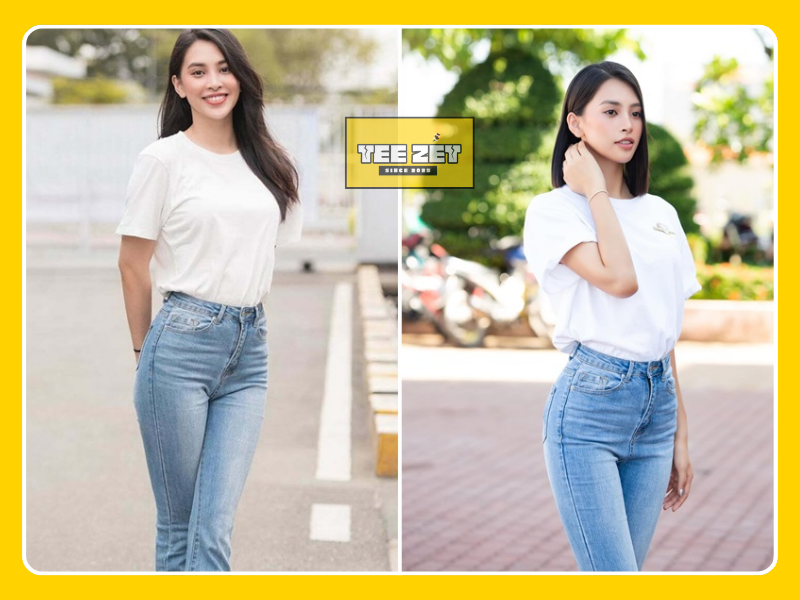 Áo thun trắng và quần jean