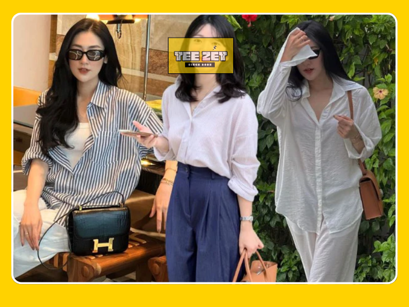 Phối quần ống rộng với áo sơ mi
